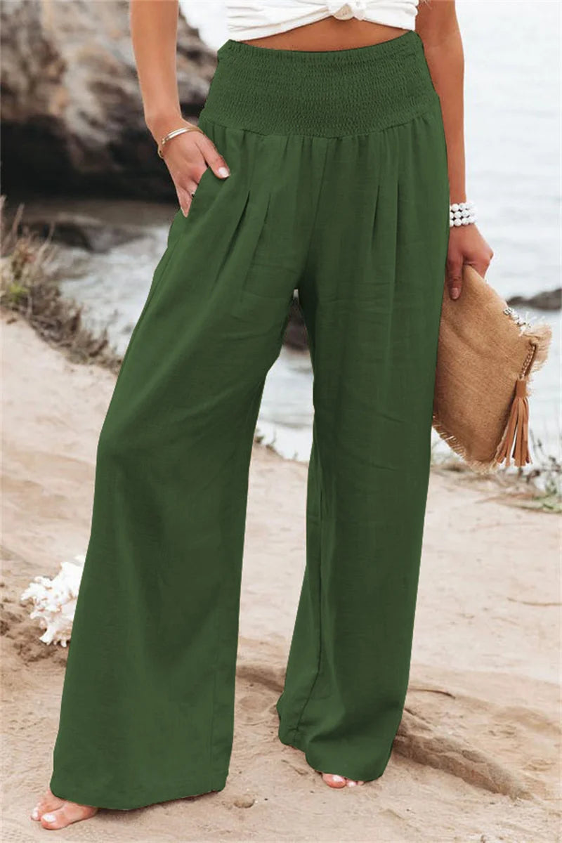 Pantalón ancho de lino beige