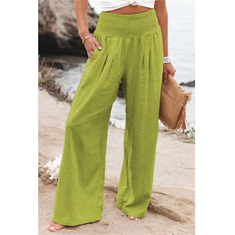 Pantalón ancho de lino beige