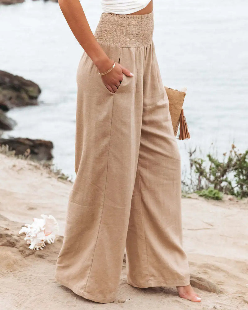 Pantalón ancho de lino beige
