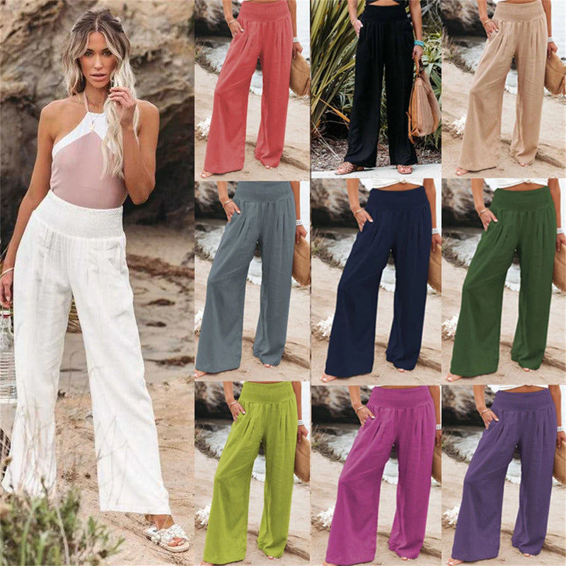 Pantalón ancho de lino beige
